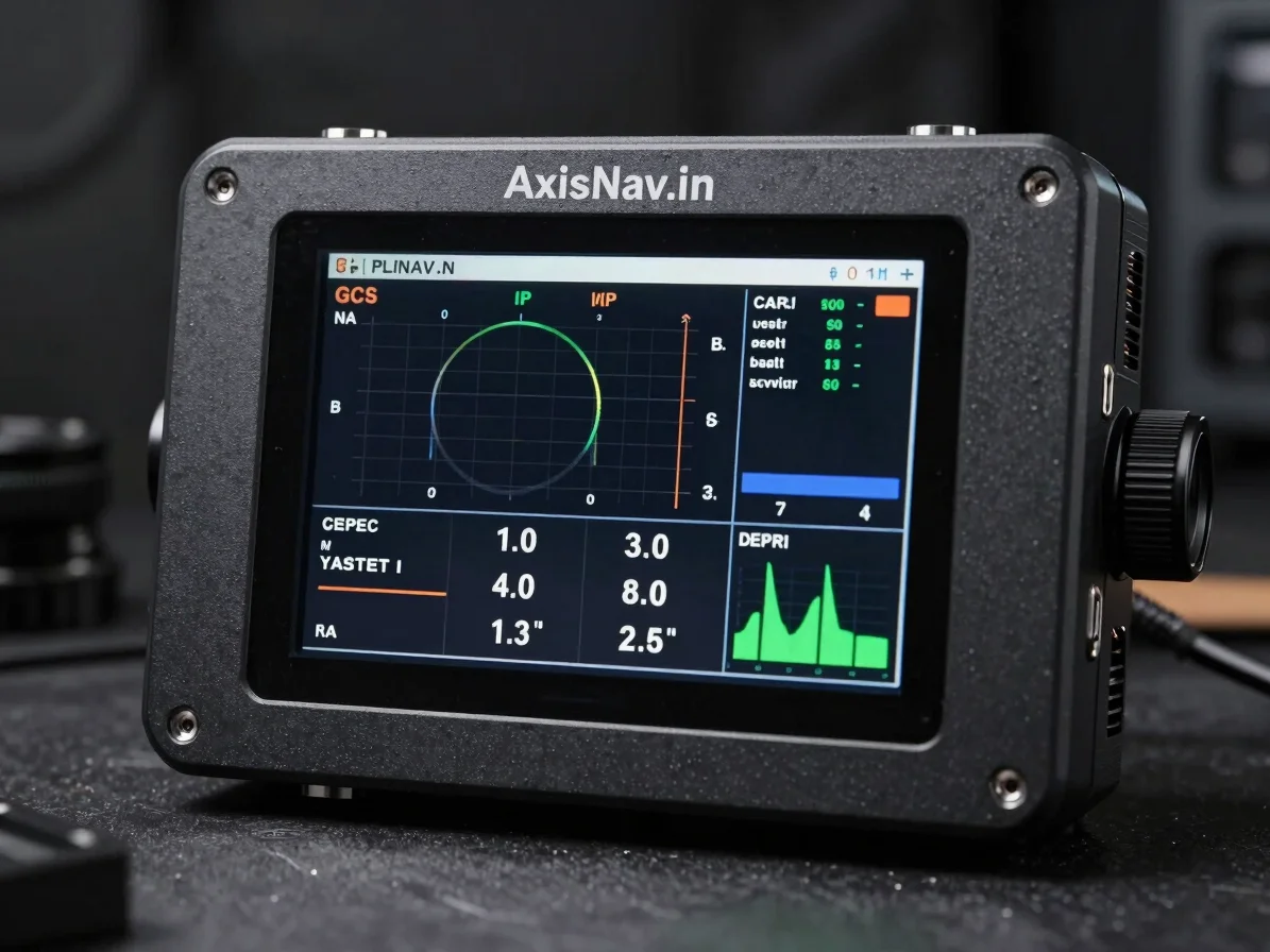 Macro shot of AxisNav.in GCS hardware screen displaying real-time